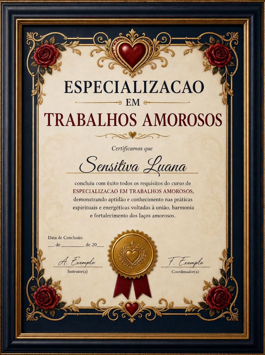 Certificado de Especialização em Trabalhos Amorosos da Sensitiva Luana