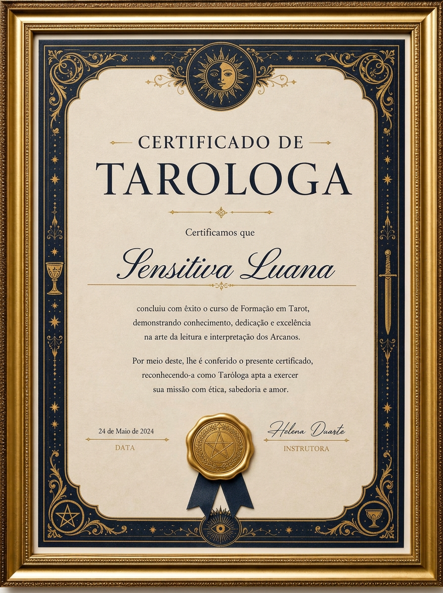 Certificado de Taróloga da Sensitiva Luana